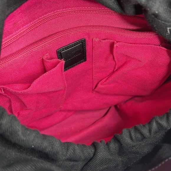 Cole Haan Shoulder Cinch Straw Linen Bucket Bag in Black White - Picture 7 of 10